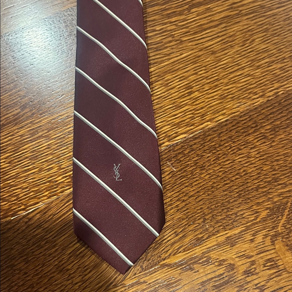 Yves Saint Laurent Maroon Diagonal Striped Tie